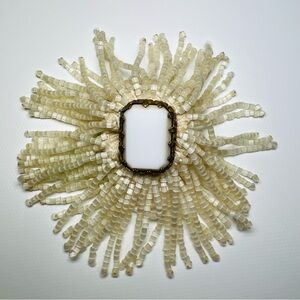 Vintage 1930s Opalescent Beaded Brooch Miriam Haskell With Faceted white cabocho